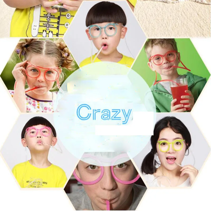 

12PCS Party Articles Soft Plastic Straw Funny Glasses Flexible Drinking Toys Party Joke Tube Tools Kids Baby Birthday Party Toys