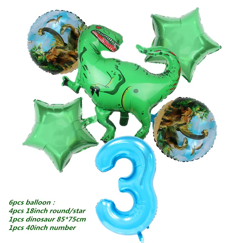 6pcs ballon 6 и 5 шт. большой динозавр фольги шарики, День подарков будущей матери день рождения Юрского мира украшения воздушный шар в форме животного дети подарок Globos - Цвет: 6pcs ballon