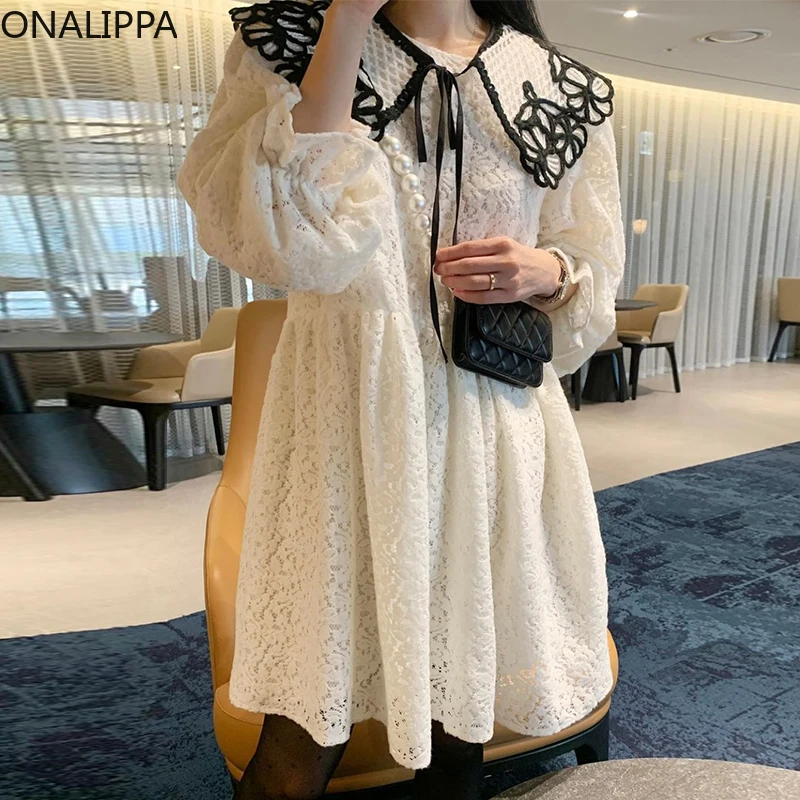 

Женское Короткое платье Onalippa, весенне-осеннее модное платье со съемным кружевным кукольным воротником и пышными рукавами, маленькие женски...