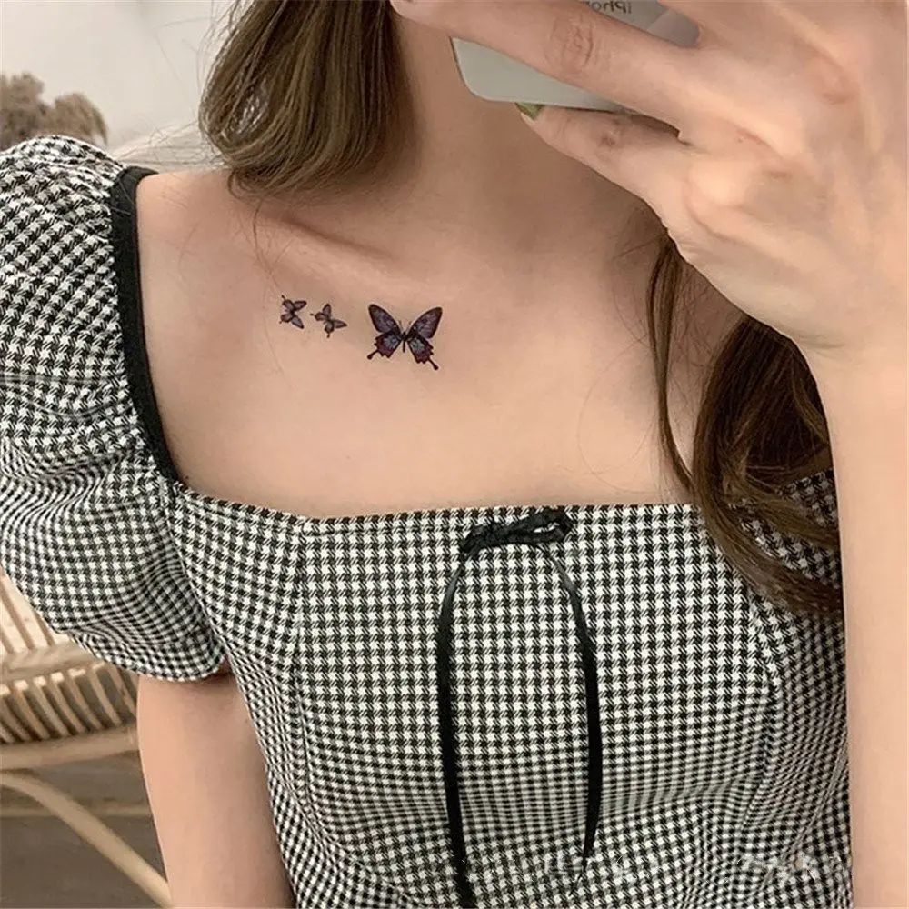 

3D Body Art Temporary Tattoos Waterproof Party Decals Blue Butterfly Tattoo Stickers Clavicle