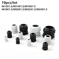 10pcslot ip68 m12x1 5 for 3 6 5mm m16x1 5 m20x1 5 m22 wire cable ce whiteblack waterproof nylon plastic cable gland connector