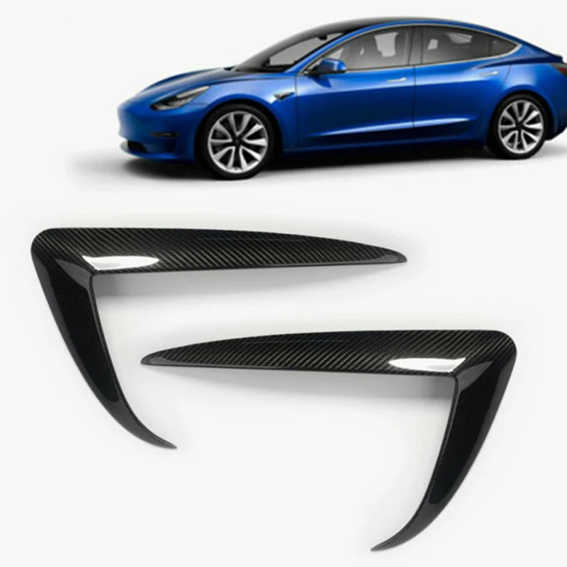 Автомобильный бампер из углеродного волокна модификация для Tesla модель 3 Защита фар 2 шт