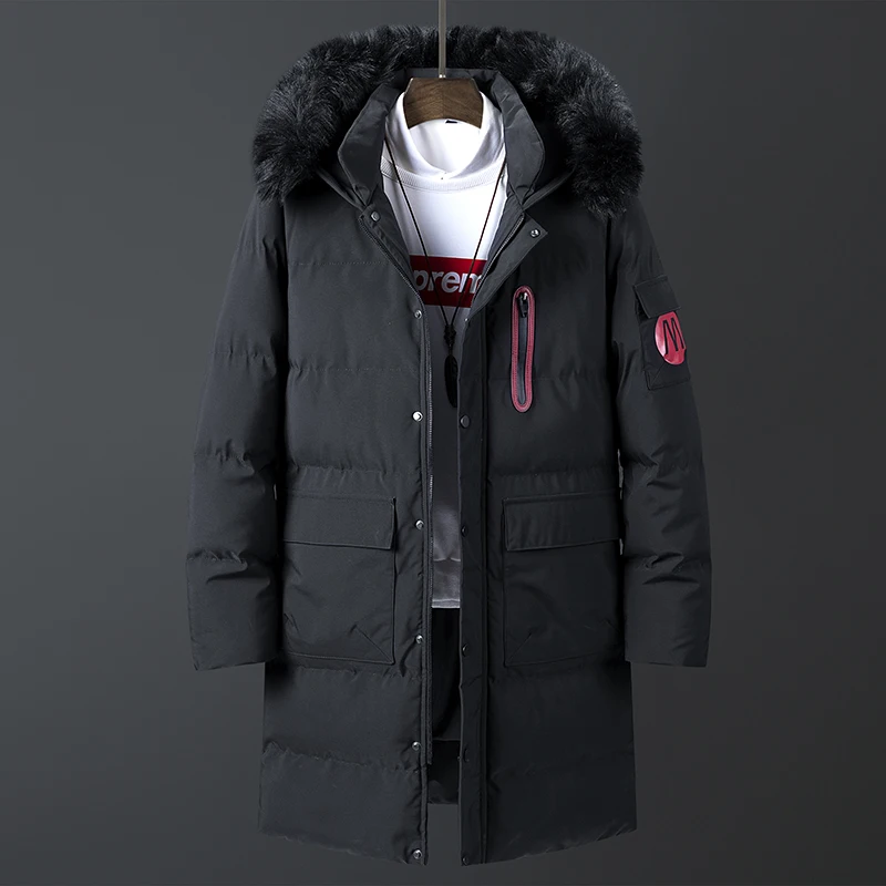 Thick Winter Mens Long Jacket Hooded Male Parkas Coat Casual Print Cotton Jackets Men Clothing Warm Zipper Jacket Man -15 Degree