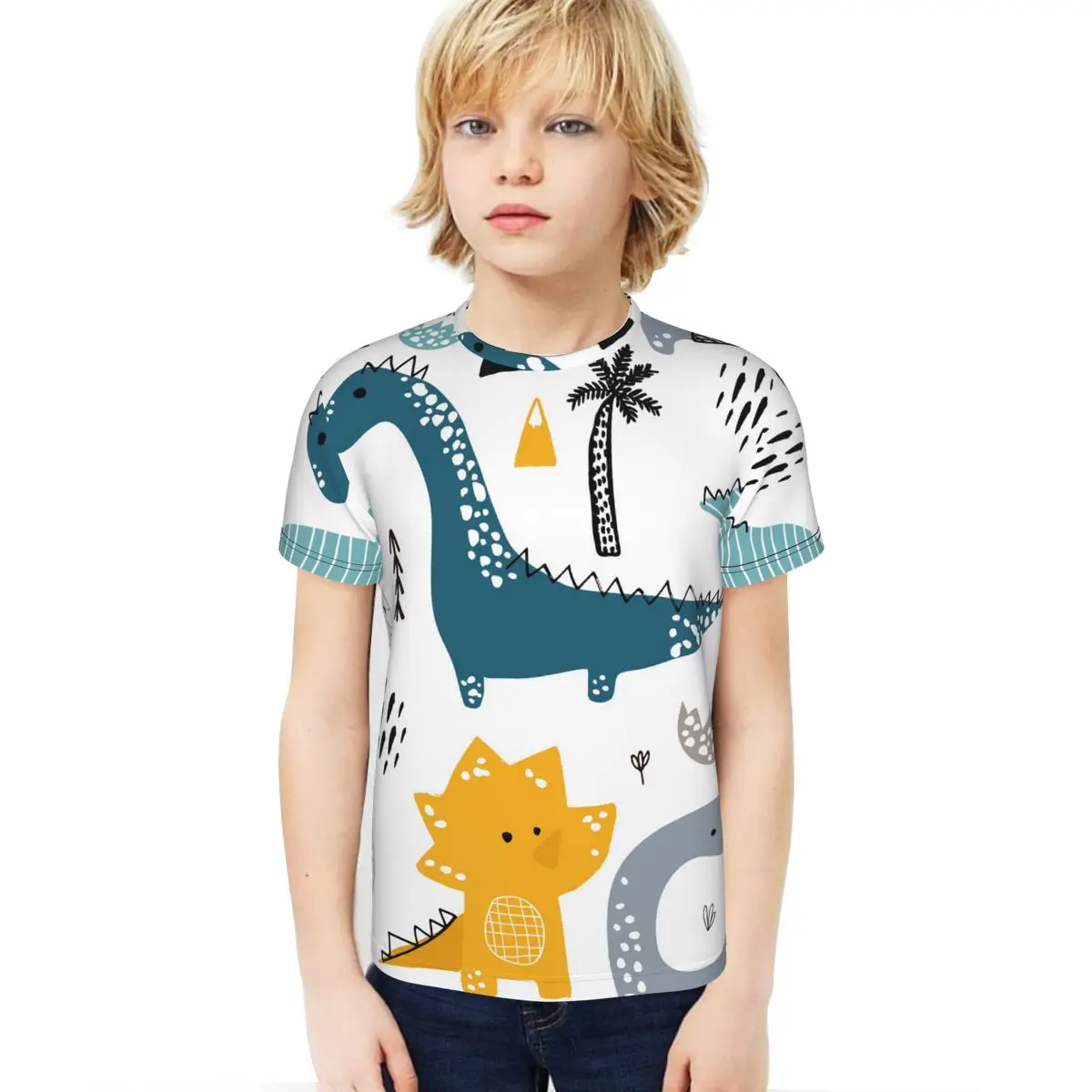 

T Shirts Tees Short Sleeve Tshirts Sports For Kids Boys Teen Cute Cartoon Childish Dinosaur