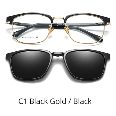 C1 Black Gold-Black Ralferty 2 в 1 многофункциональная оптическая оправа поляризованные магнитные мужские и женские солнечные очки с клипсой на квадратной оправе Z8028 - Цвет оправы: C1 Black Gold-Black