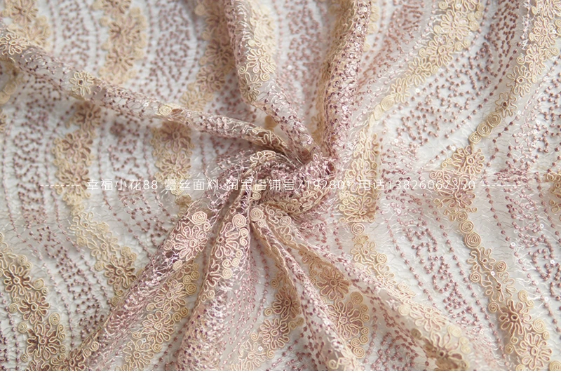 Вышитая нить из блесток окрашенная в пряже сетчатая волнистая кружевная ткань