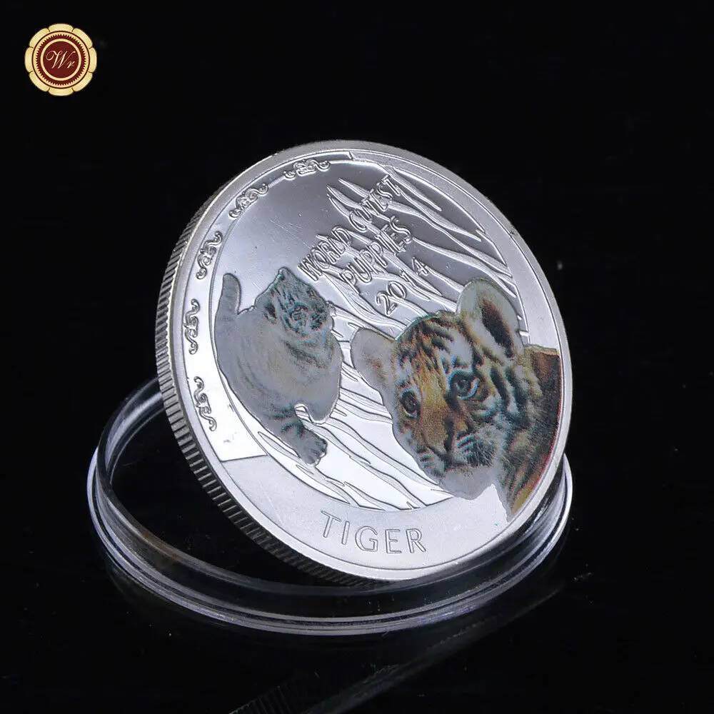 Silver 4 WR один доллар Серебряная монета Тигр Дизайн животных вызов монеты памятная Elizabeth II Металл Искусство ремесло коллекционный подарок для мужчин - Цвет: Silver 4