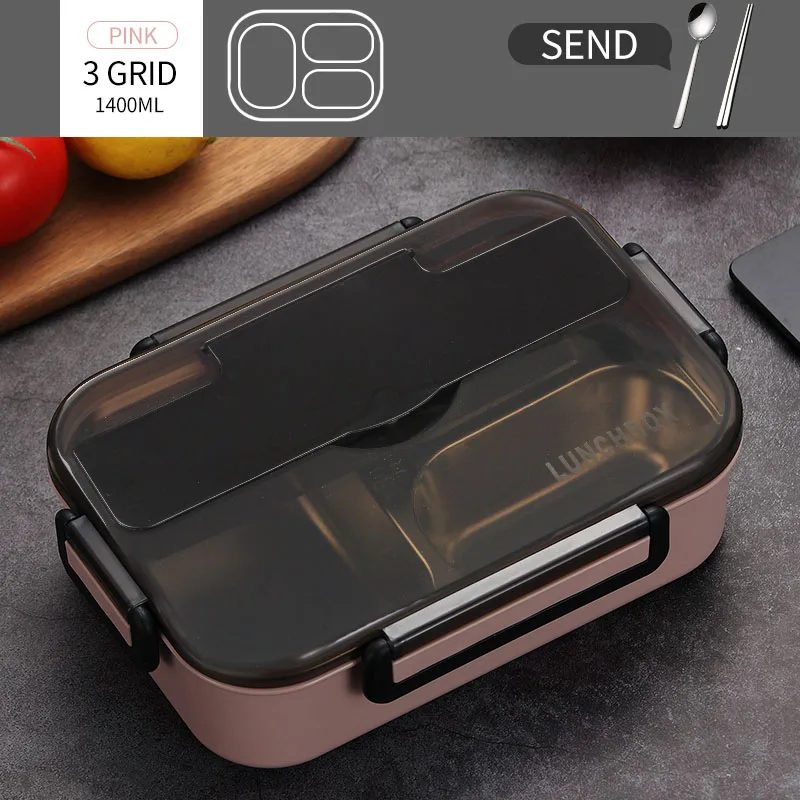 1400ml 3 Grid Pink WORTHBUY японский детский Ланч-бокс из нержавеющей стали 304, Ланч-бокс с отсеком, посуда, контейнер для микроволновой печи - Цвет: 1400ml 3 Grid Pink