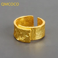 qmcoco silver color irregular chain geometric rings open adjustable rings for women man wide cross party gifts accessories