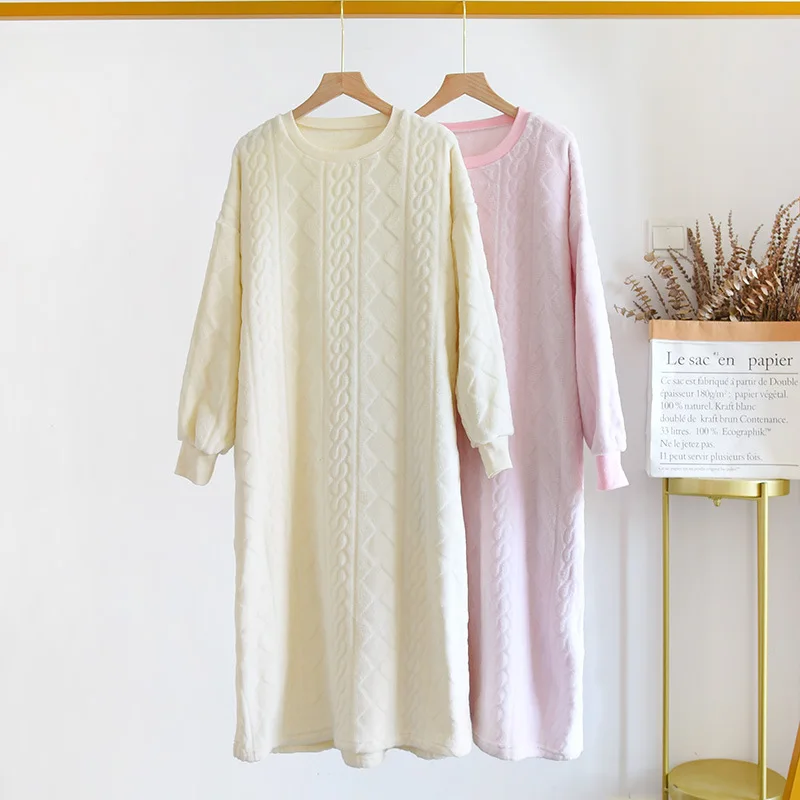 Женская свободная ночная рубашка розовая фланелевая домашняя Осень-зима 2020