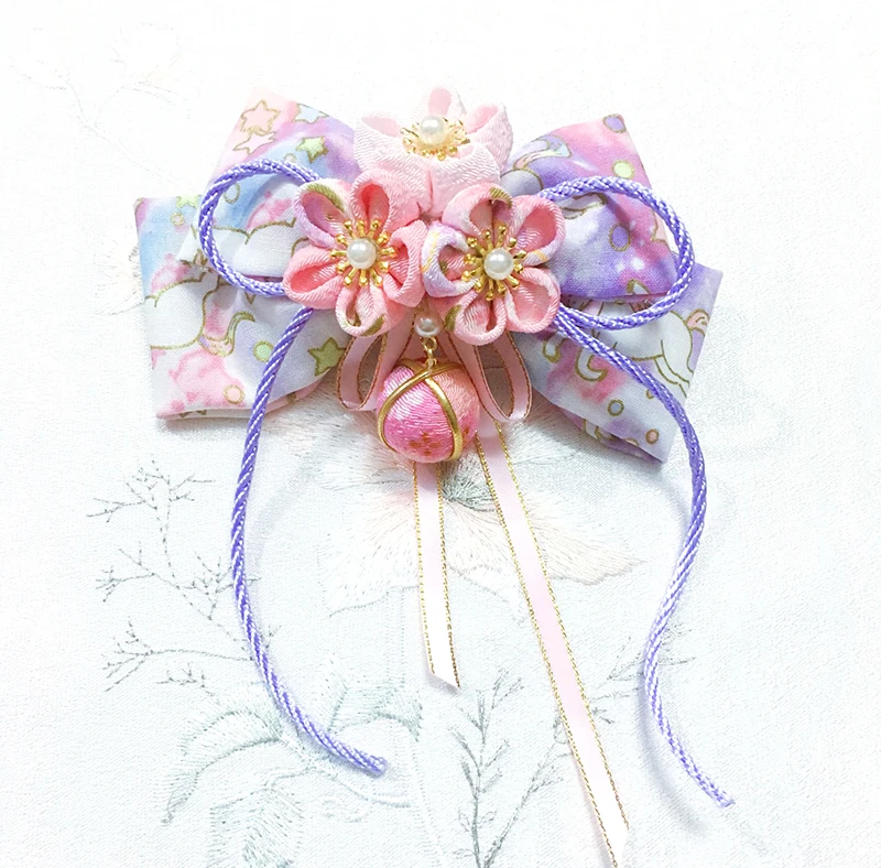 Вишня в цвету бантом зажим для волос головной убор заколка ручной работы ткань