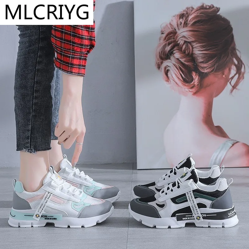 

2021 Spring Women Casual Shoes Lace-up Fashion Women Vulcanize Shoes Walking Comfortable Women Platform Sneakers Mesh Breathable