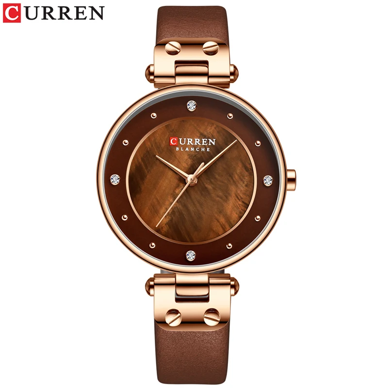 L rose coffee CURREN простые очаровательные часы со стразами для дам кварцевые часы кожа ремешок часы женские наручные часы платье женские часы - Цвет: L rose coffee