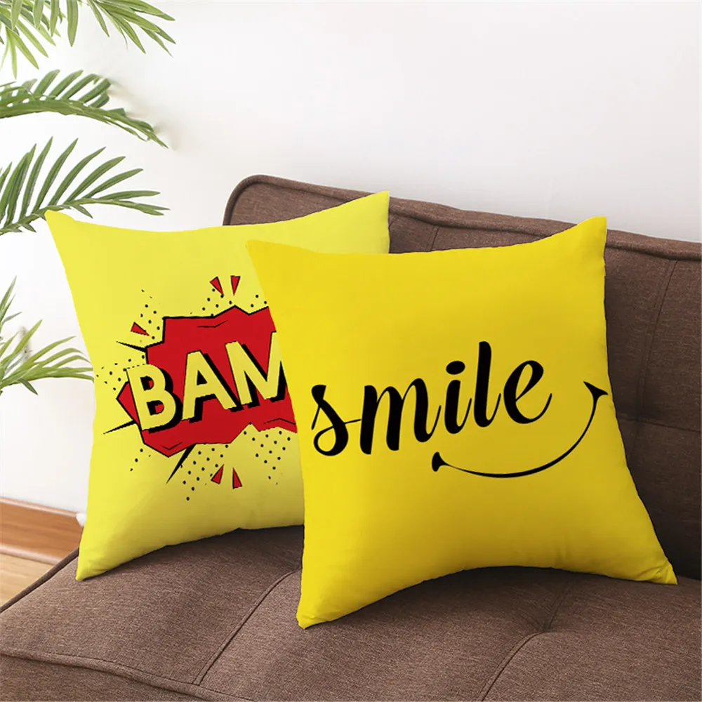 

Custon Yellow Letters Pillowcases Decorative Sofa Room Bed Pillow Cover Home Car Cute Cushion Case 45*45cm(One Side) TPR067