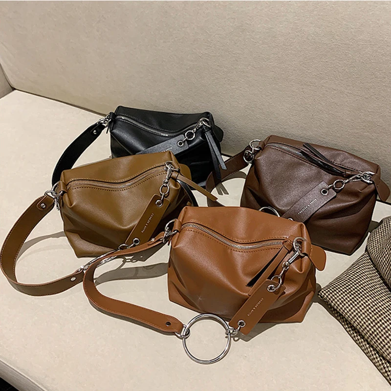 

Retro Soft Leather Korean Style Messenger Bag Simple One Shoulder Handbag Casual Lady Hobo Bag