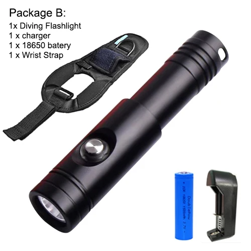Package B Asafee DIV12S резервного копирования для дайвинга фонарь Cree XM-L2 U4 светодиодный Дайвинг вспышки светильник Водонепроницаемый Дайвинг светильник мини подводного погружения фонарь - Испускаемый цвет: Package B
