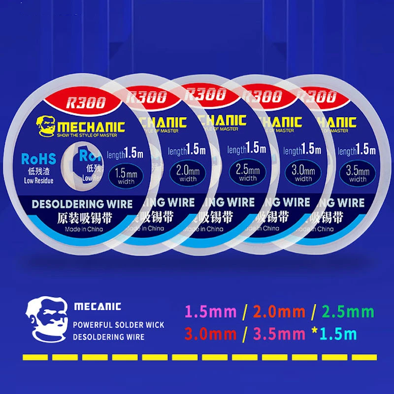 

10pcs MECHANIC Solder Wick Remover Desoldering Wire 1.5/2.0/2.5/3/3.5mm Desoldering Braid BGA Soldering Repair Tools Length 1.5m