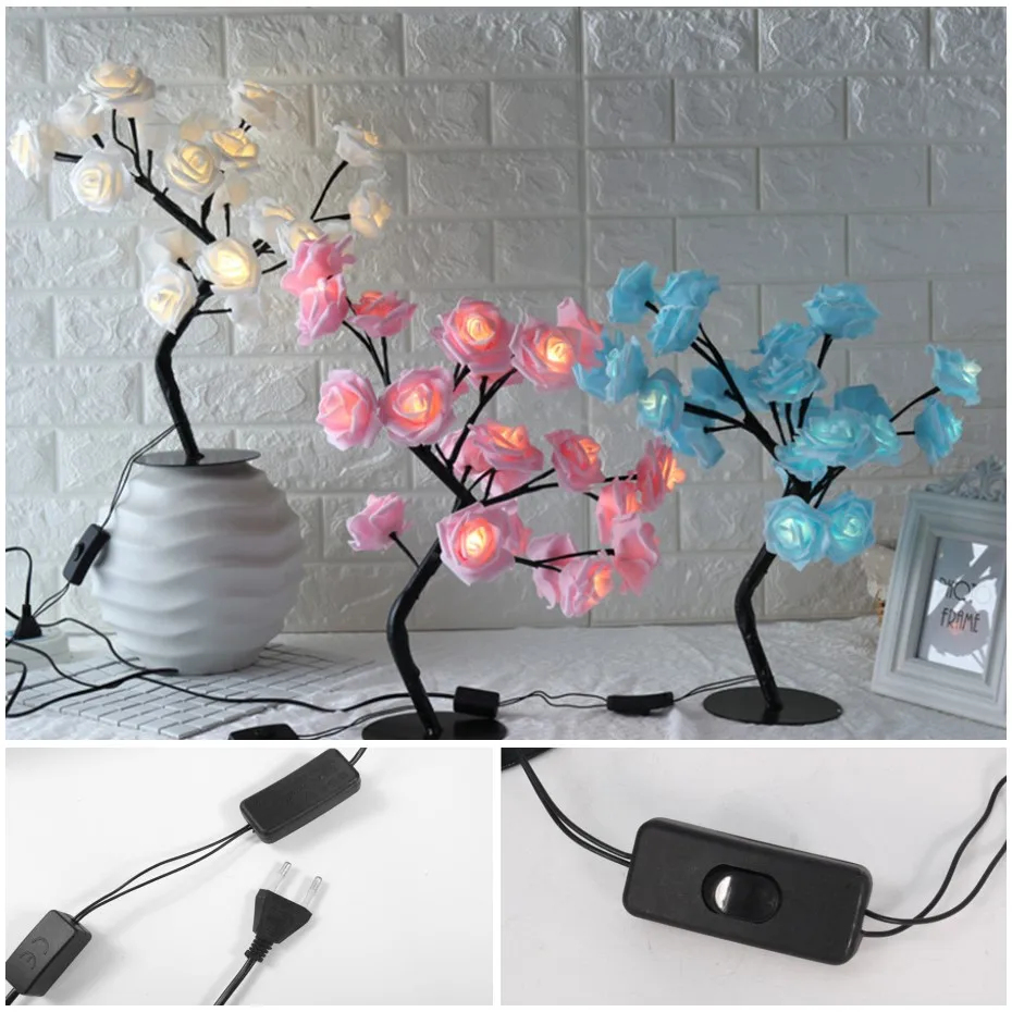 Настольная лампа с 24 светодиодными розами имитация дерева Ночной светильник