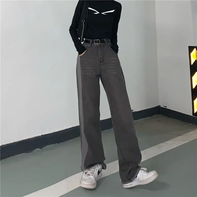 

Jeans Women Patchwork Vintage Retro Chic High Street Leisure Mopping Baggy Denim Trousers Womens Washed Wide Leg Harajuku Trendy