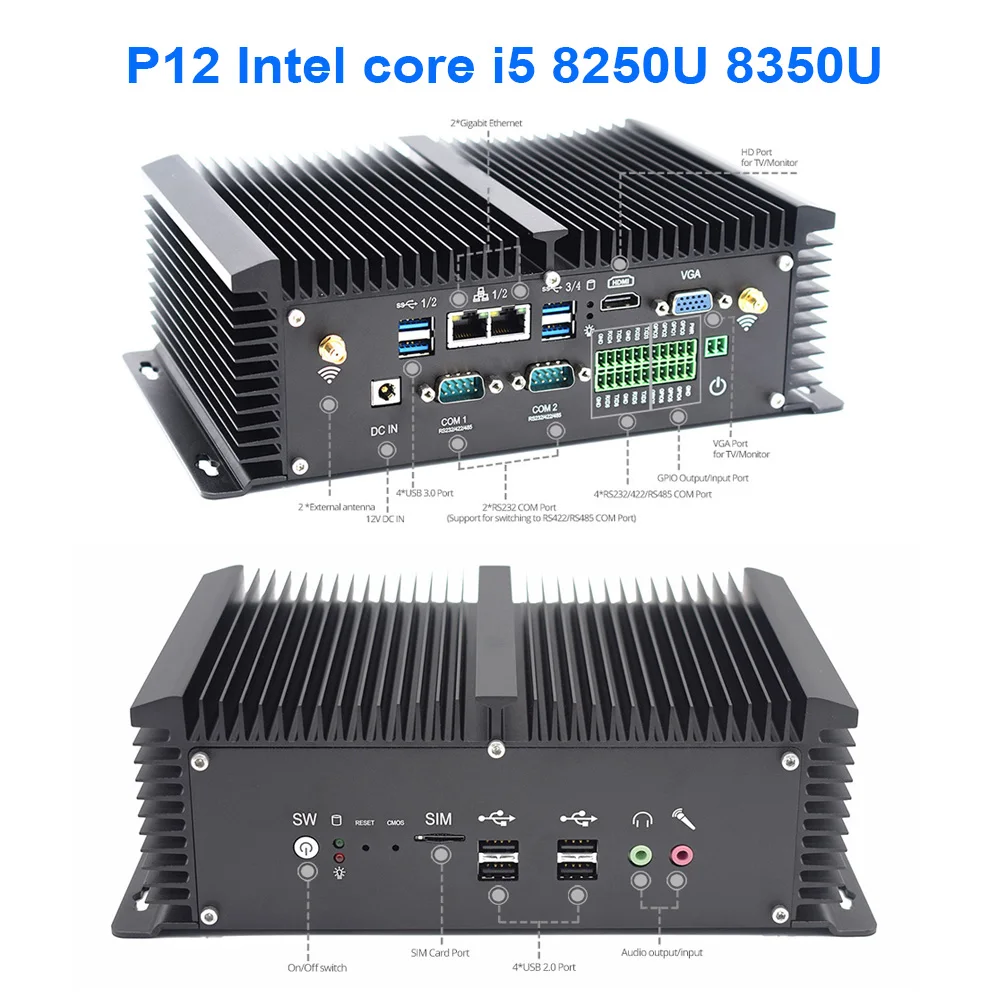 Мини автоматическое питание на компьютере Intel Core i5 i7 8250U 4500U 2* ddr4 32GB SIM 8-GPIO порт linux сервер wake on LAN маленький ПК 2,4G WiFi - Цвет: Core i5 8250U 8350u