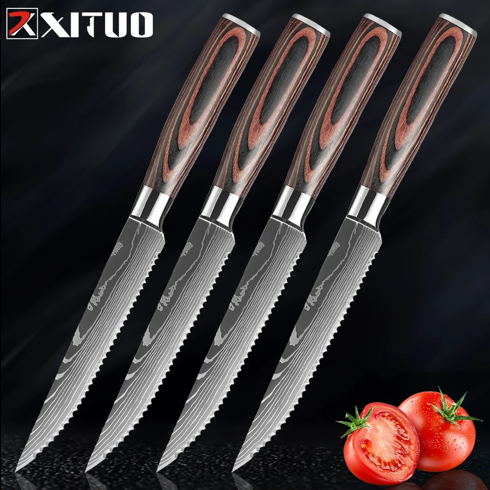 

Нож шеф-повара XITUO, 4 шт., 4,5 дюйма, зубчатый, 7CR17, говядина из нержавеющей стали