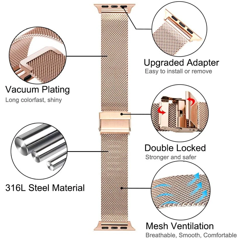 

for apple watch se series 6 5 4 band 44mm 40mm mesh loop Stainless Steel bracelet for iwatch bands 3 42mm 38mm men women strap