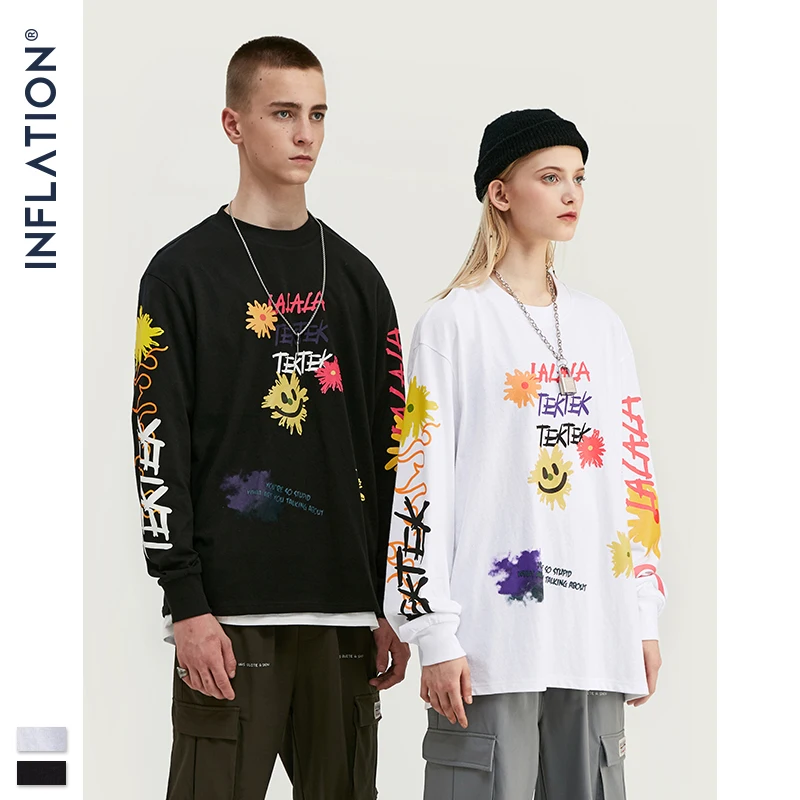 Мужская свободная футболка INFLATION Design с графическим принтом оверсайз длинным