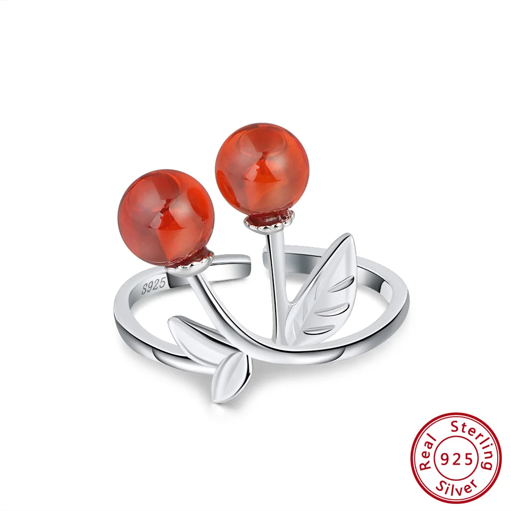 Ring--SR100 ORSA JEWELS Стерлинговое Серебро 925 Красный Настоящий Камень Вишня Ожерелья с Подвесками для Женщин Настоящее Серебро Бижутерия Ожерелье Подарок SN03 - Цвет камня: Ring--SR100