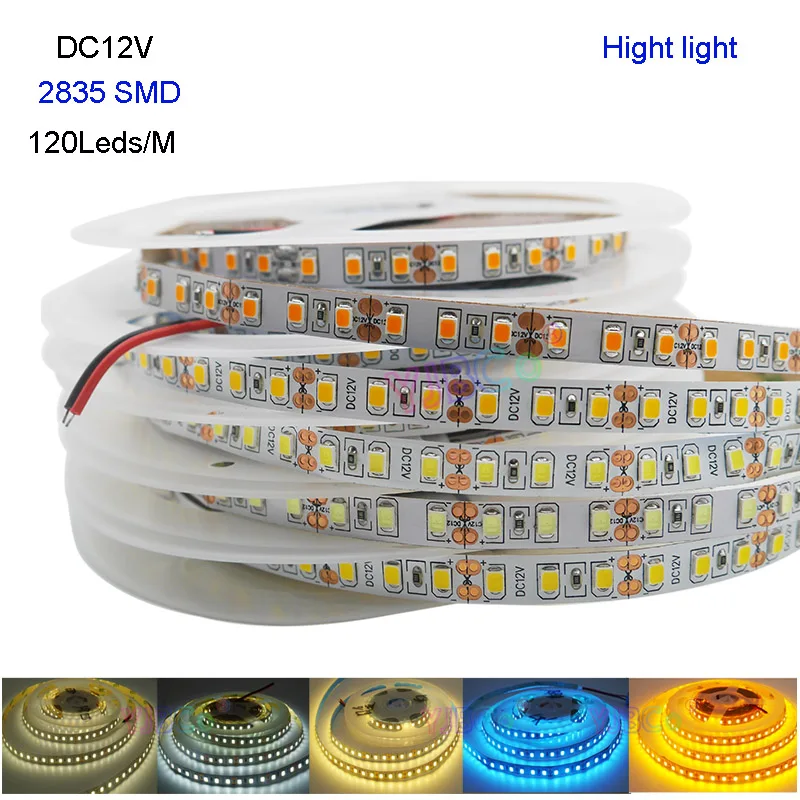 New Hight light 5M DC12V 2835 SMD 120 Leds/m IP20 Flexible LED Strip light white/warm white/White/blue/Ice blue/golden yellow