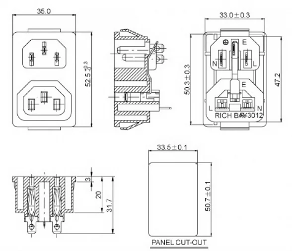 IEC320 C14 комбинированная двухсторонняя розетка на вход C13 электрическая