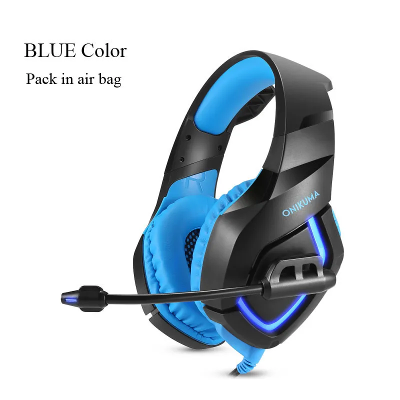 K1 BLUE Onikuma K1-B игровые гарнитуры с микрофоном светодиодный свет глубокий бас наушники шлем для PS4 ноутбука PC Gamer - Цвет: K1 BLUE