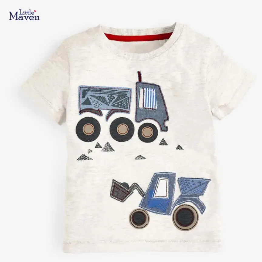 

Little maven/Детская летняя одежда для маленьких девочек, 2020 г. Брендовая хлопковая футболка с короткими рукавами и аппликацией в виде грузовика ...