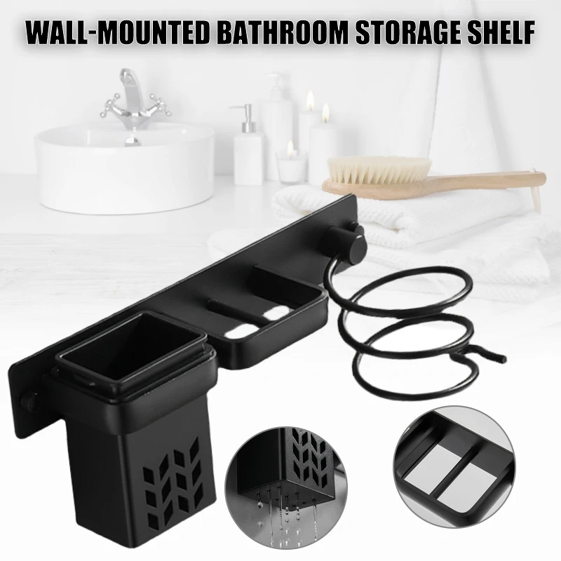 

Hair Dryer Holder Wall Mounted Hair Styling Care Tool Organizer for Bathroom Multi-Functional Space Saving Storage Rack uacr new