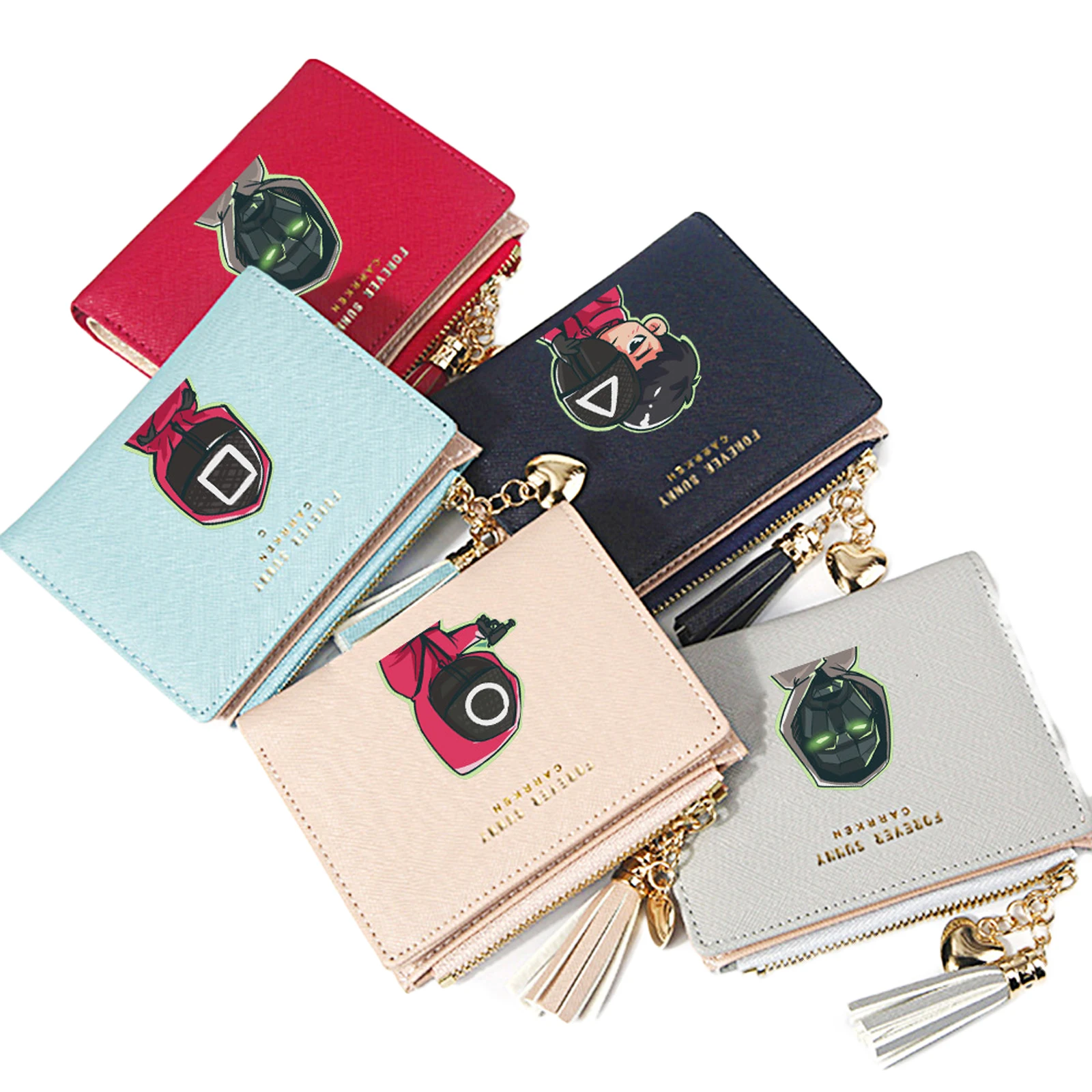 

Korean Drama Women Wallet PU Leather Zipper Closure Cartoon Foldable Portable Purse Gift