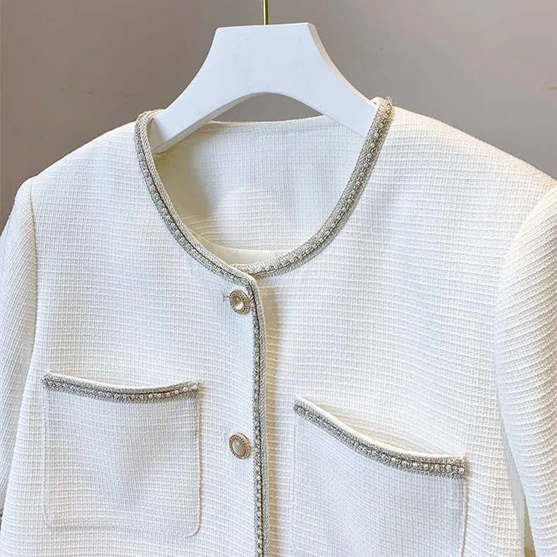 

Spring Summer 2021 Chic Women's High quality O-neck Short sleeves Tweed jackets B270