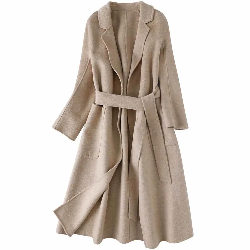 

Korean fashion versatile casual middle and long lace up woolen overcoat women's new style in autumn and winter 2020