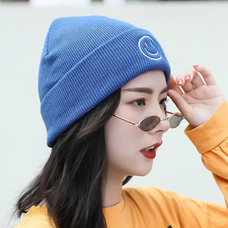 Шапка с вышивкой Happy Smile Face для мужчин и женщин повседневные акриловые облегающие