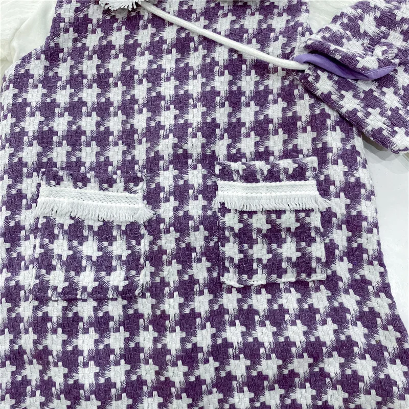 

2021 Spring girls clothing set purple colour sleeveless dress + white tops and bag as gift