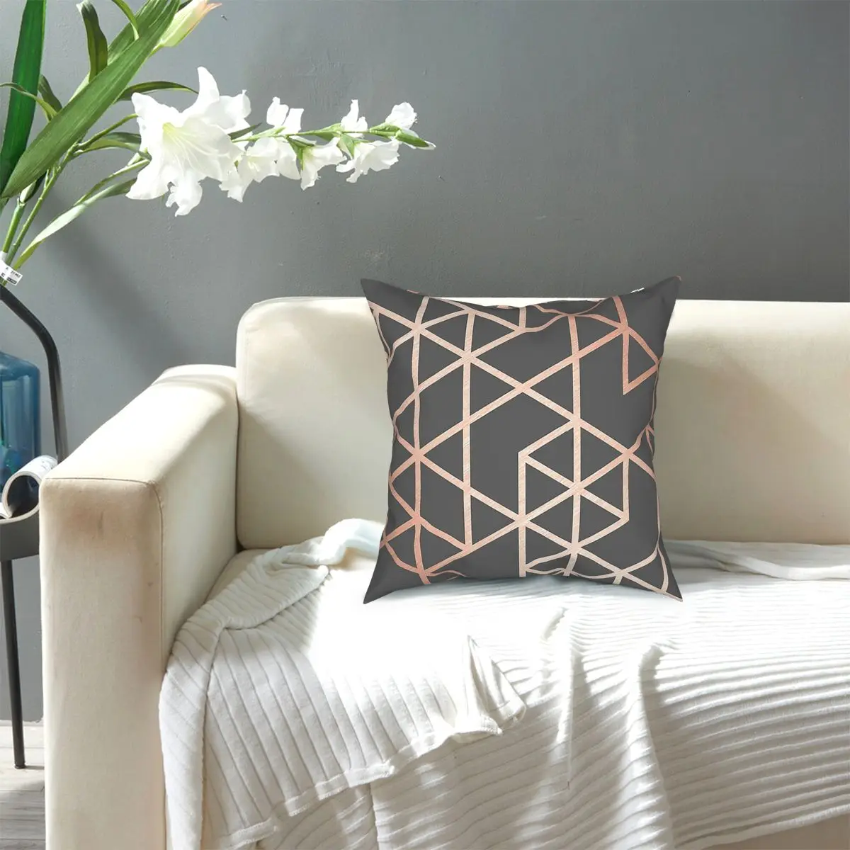 

Rose Gold And Gray Geometric Pattern Throw Pillow Cover Polyester Cushions for Sofa Casual Cushion Covers