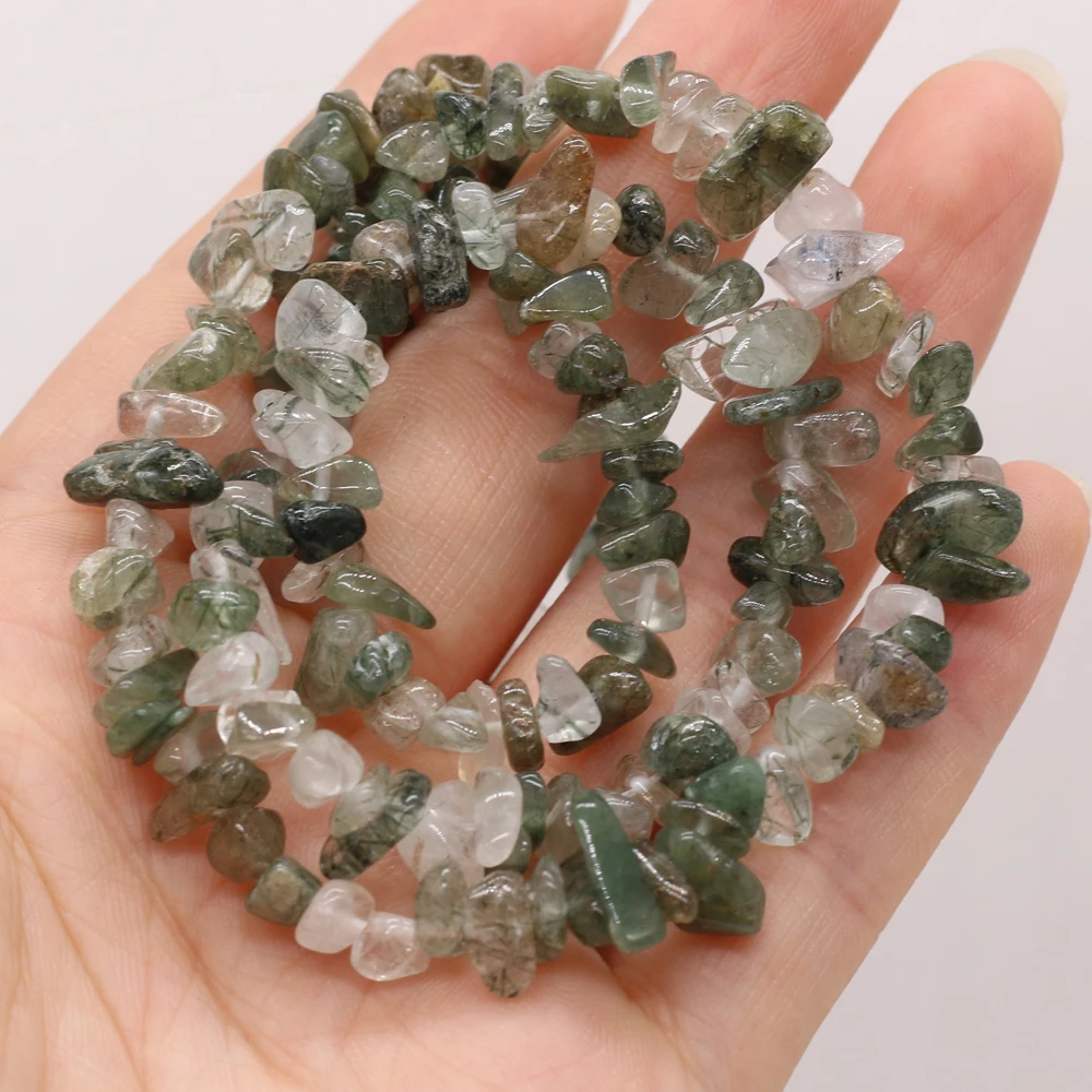 

Spaced Beads 5-8mm Natural Stone Green Rutilated Quartz Gravel Beaded for Jewelry Making DIY Bracelet Necklace Accessories Gift