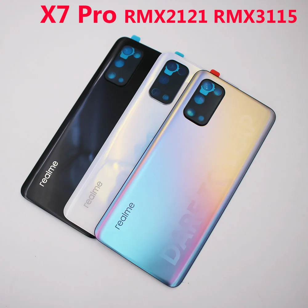 

Задняя крышка аккумулятора X7 Pro для Oppo Realme X7 Pro 5G RMX2121, стеклянный корпус, задняя панель, запасная часть, задняя крышка с объективом камеры
