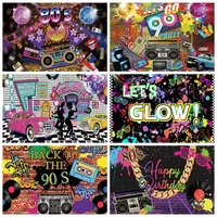 rock and roll party disco theme retro style photo backdrop birthday background sign 90s neon eighties photobooth prop