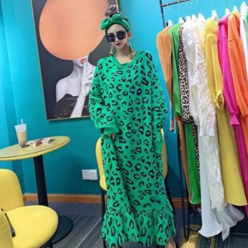Цин MO Весна размера плюс для женщин с леопардовым принтом Платье 2021 женское