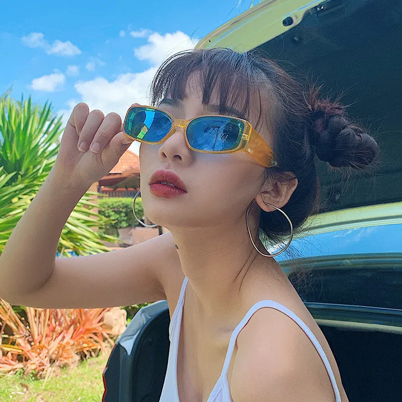 

New Fashion Vintage Sunglasses Women Brand Designer Retro Sun Glasses Female Ocean Color Mirror Rectangle Oculos De Sol UV400