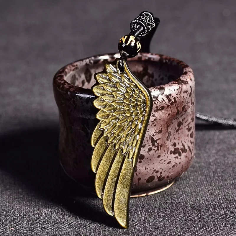 Подвески из натурального камня черного золота обсидиана крылья ангела подвеска