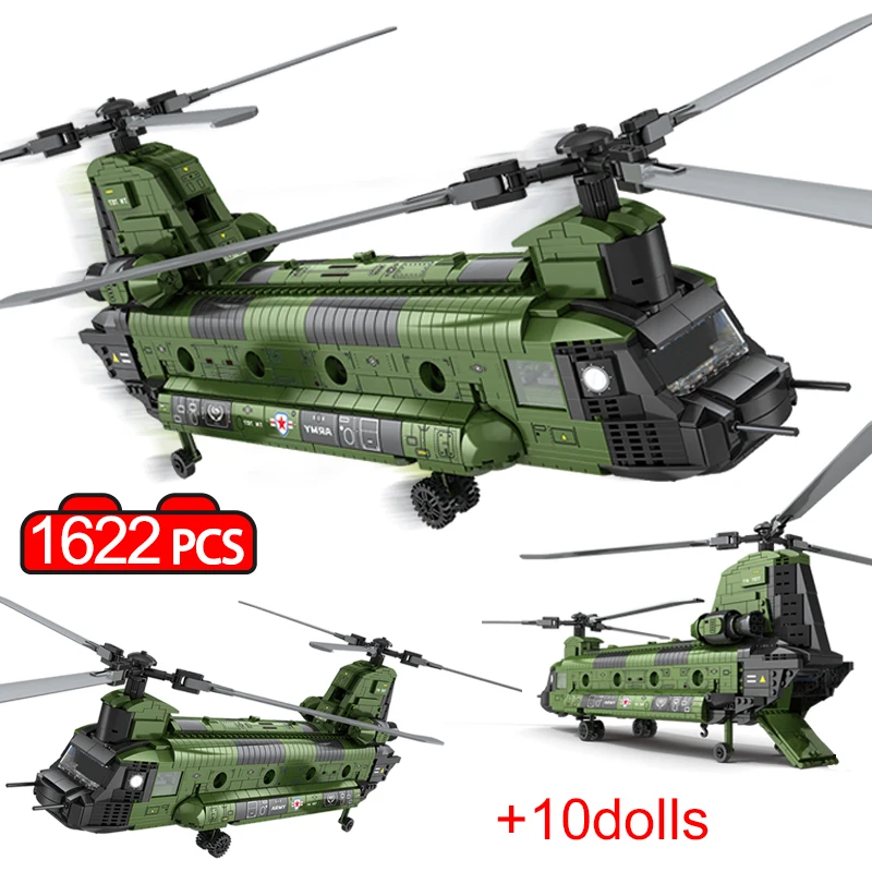 

1622pcs Military WW2 Weapon CH-47 Fighter Transport Helicopter Building Blocks Airplane Bricks Toys For Kids Gifts