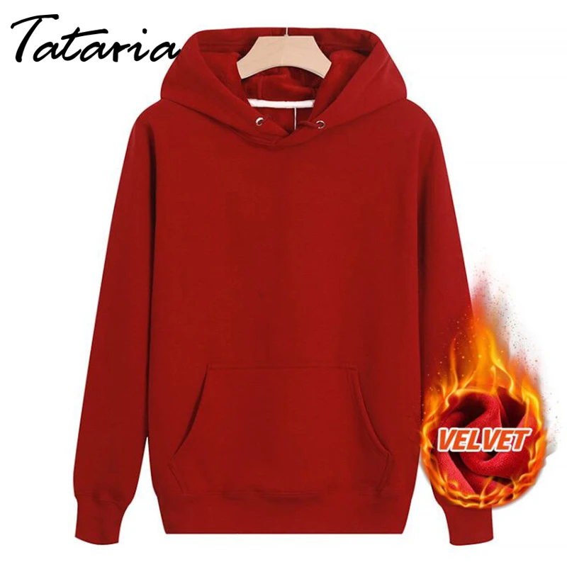 Tataria S-5XL размера плюс женские толстовки Толстовка для женщин осень зима бархатное пальто Женская толстовка с капюшоном и длинными рукавами