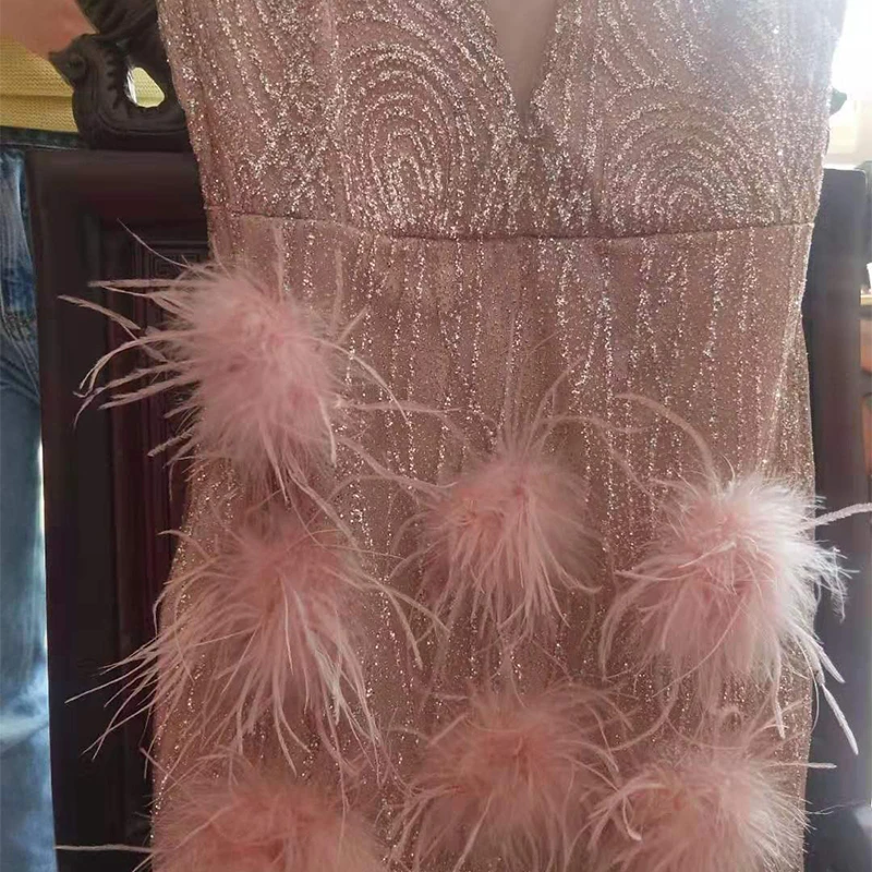 Женские сексуальные платья без рукавов с перьями вечерние для ночного клуба