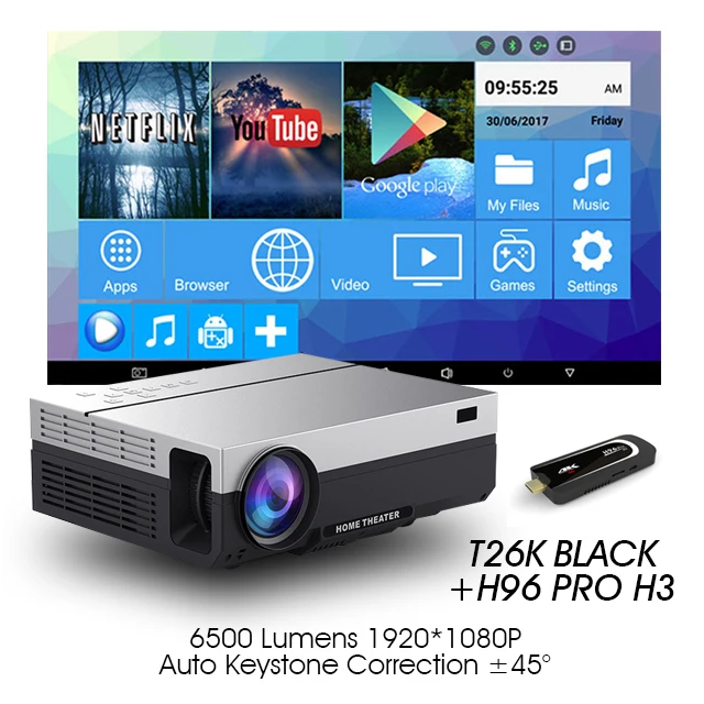 ALSTON T26 серия Full HD 1080P проектор 6500 люмен Домашний кинотеатр HDMI VGA USB tv 3D T25 T26 проектор с подарком - Цвет: T26Kblack H96PROH3