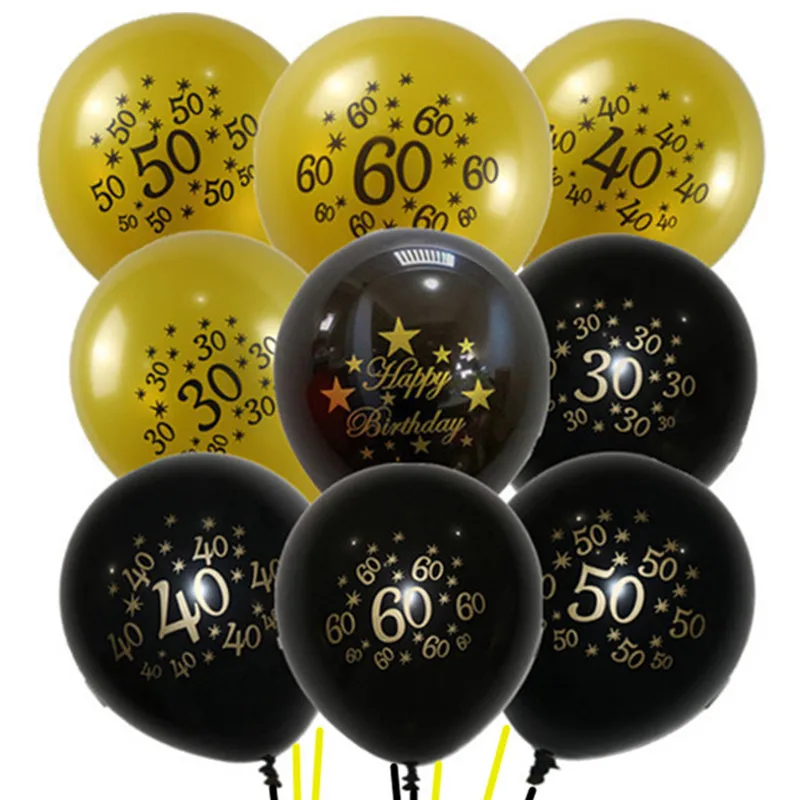 

2022 10pcs/lot 12inch Gold Latex Balloons Air Black 30 40 50 60 70 Years Confetti Balloon Happy Birthday Party Decoration